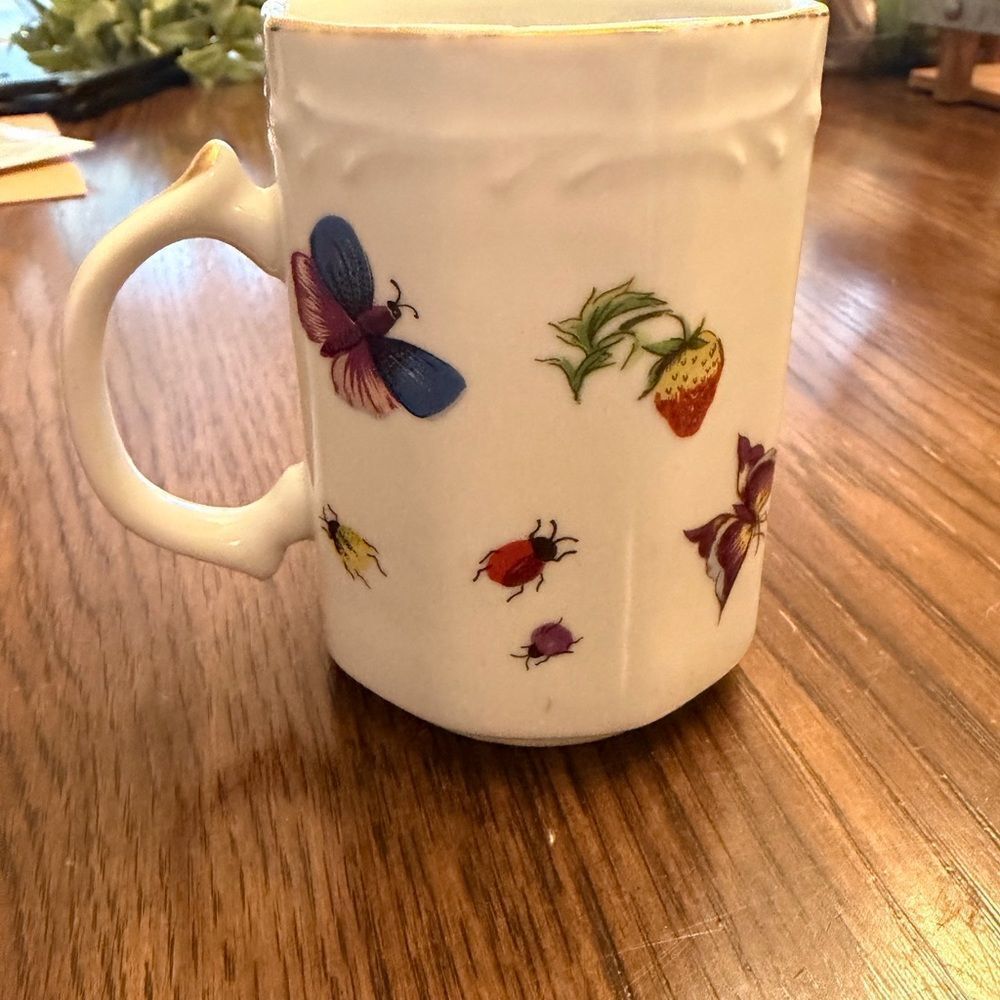 Lenwile Ardalt vintage porcelain butterfly strawberries lady bug mug.
